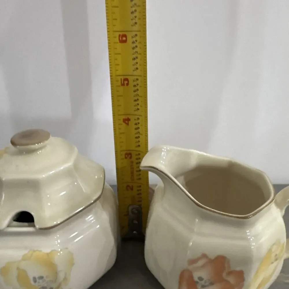 MIKASA Dutch Garden Cream and Covered Sugar Set- Orange/Yellow Flowers MINT
